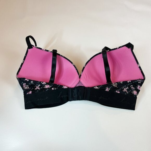 NWOT Victoria's Secret PINK Bra 34D Wear Everywhere Wireless Push Up Floral Logo - Picture 3 of 8